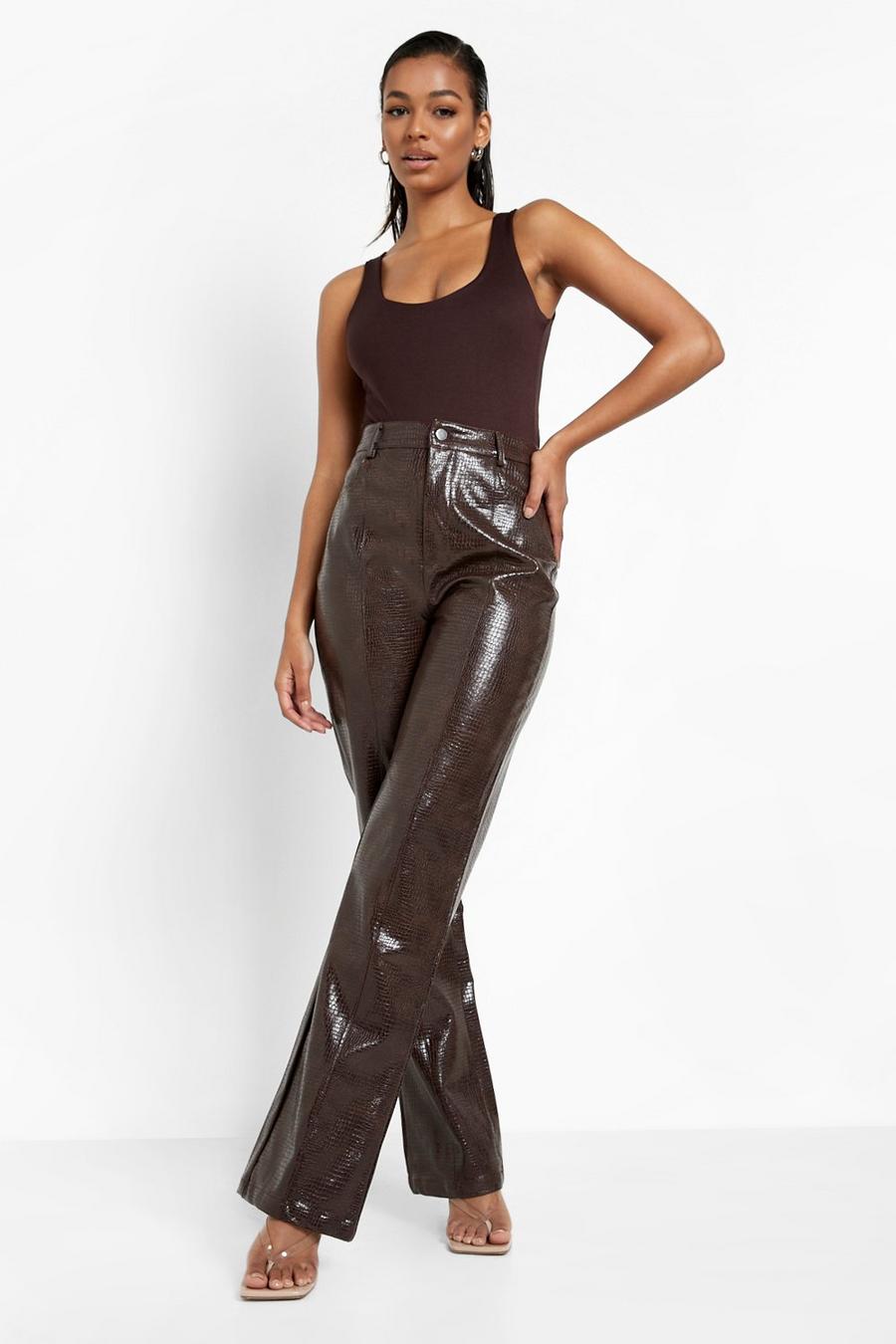 Chocolate Croc Faux Leather Pants image number 1