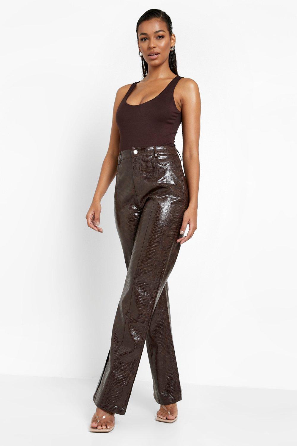 Faux Leather Croc Print High Waist Pants - Black – Southern Hem