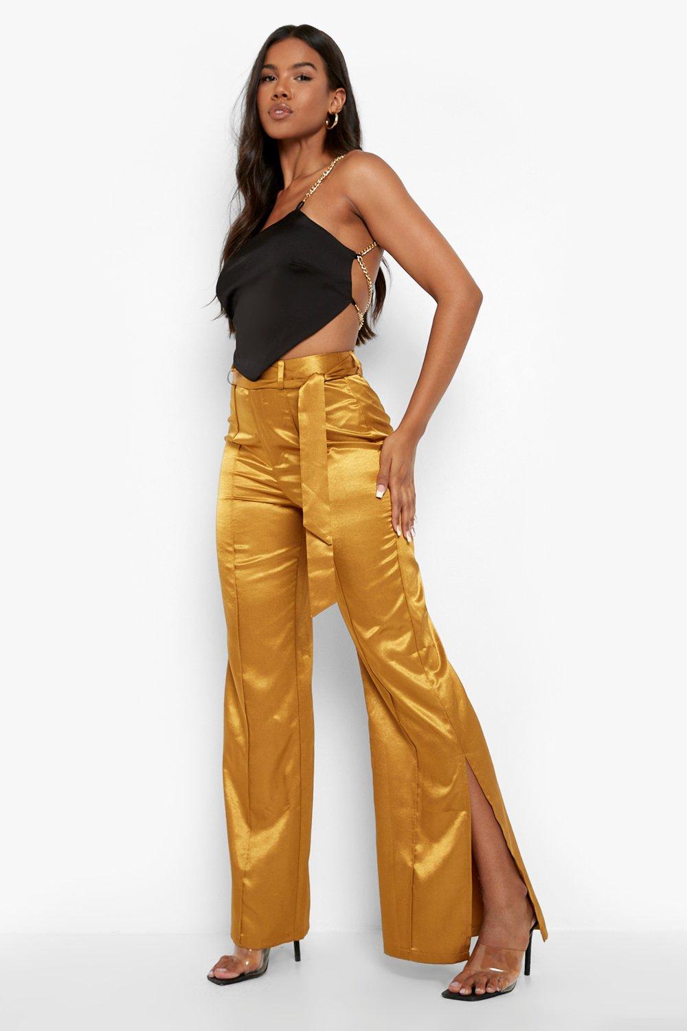 High Waisted Metallic Full Length Pants