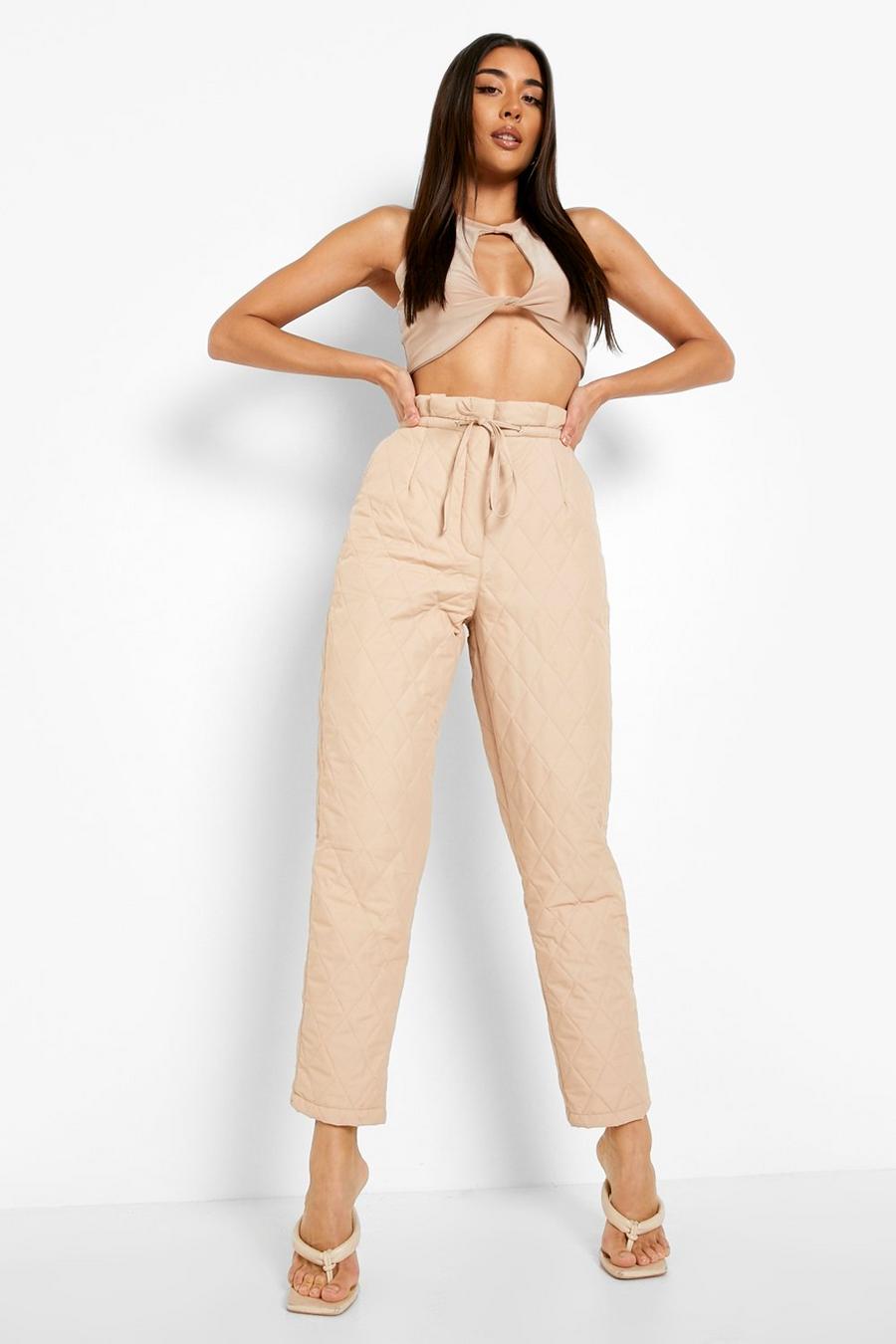 Sand Quilted Paperbag Waist Cigarette Trouser image number 1