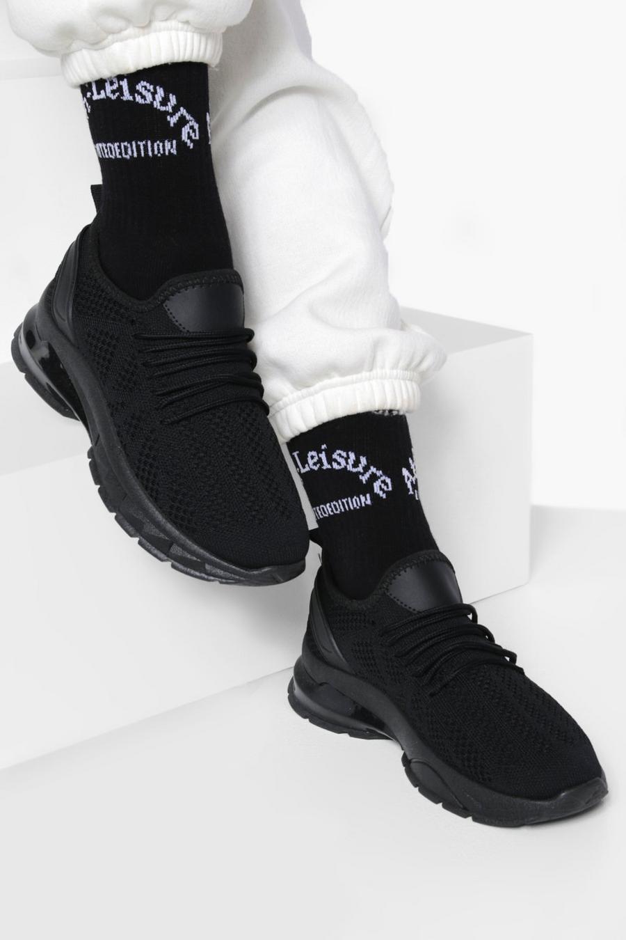 Zapatillas deportivas de corte ancho de punto con suela de burbujas tonal, Negro image number 1