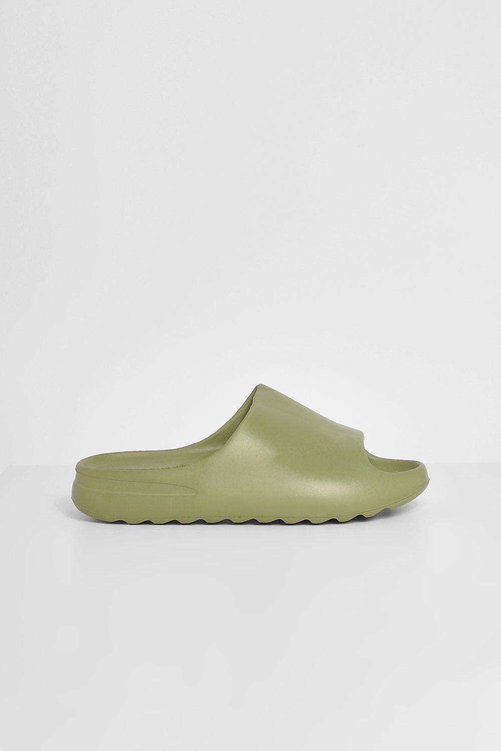 Green Boohoo Chunky Slider in Sage Womens Shoes Flats and flat shoes Flat sandals 