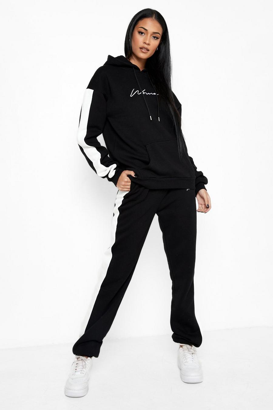 Black Tall Premium Woman Colour Block Hooded Tracksuit image number 1