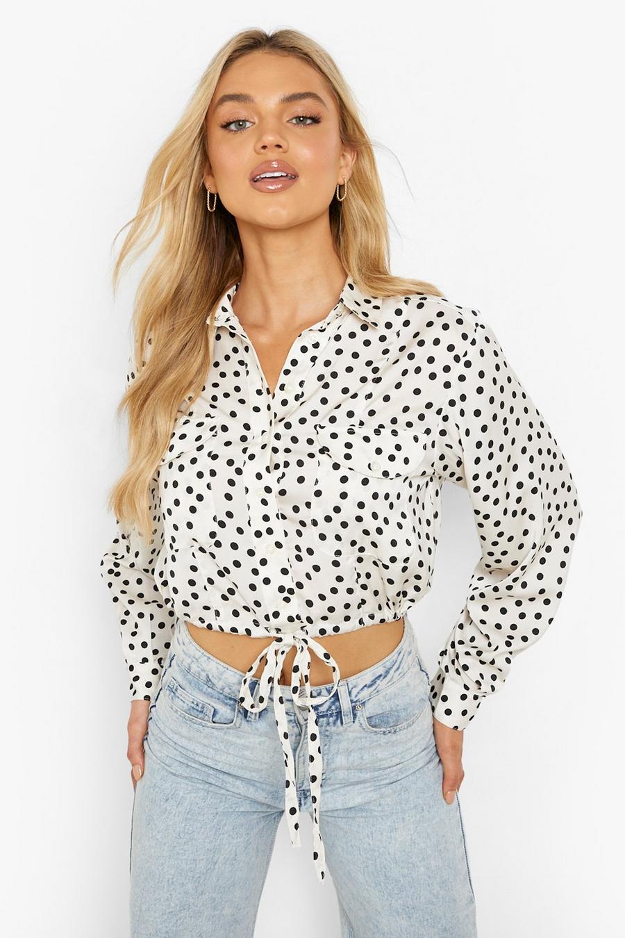White Printed Ruched Shirt image number 1