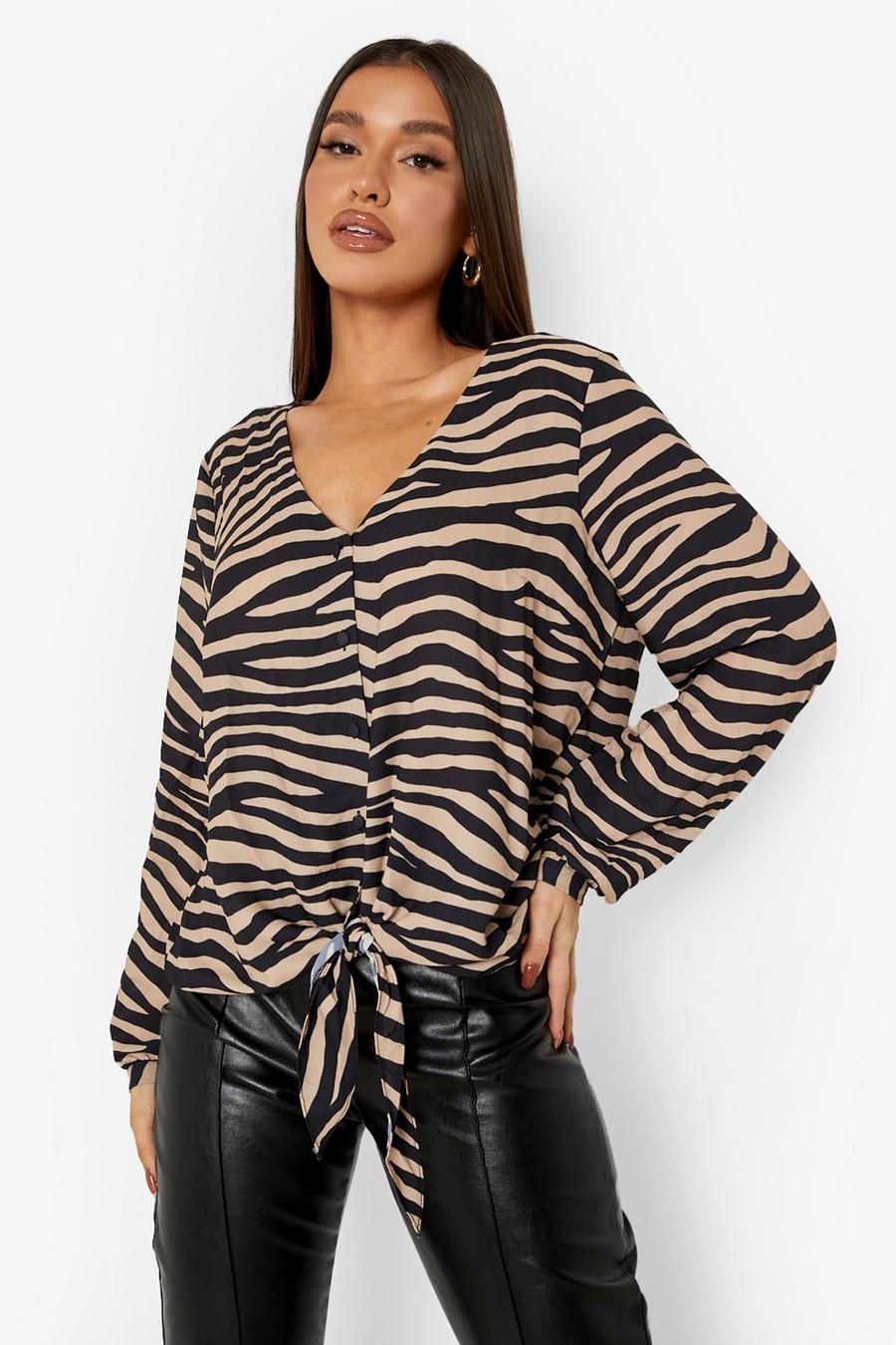 Stone Zebra Long Sleeve Blouse image number 1