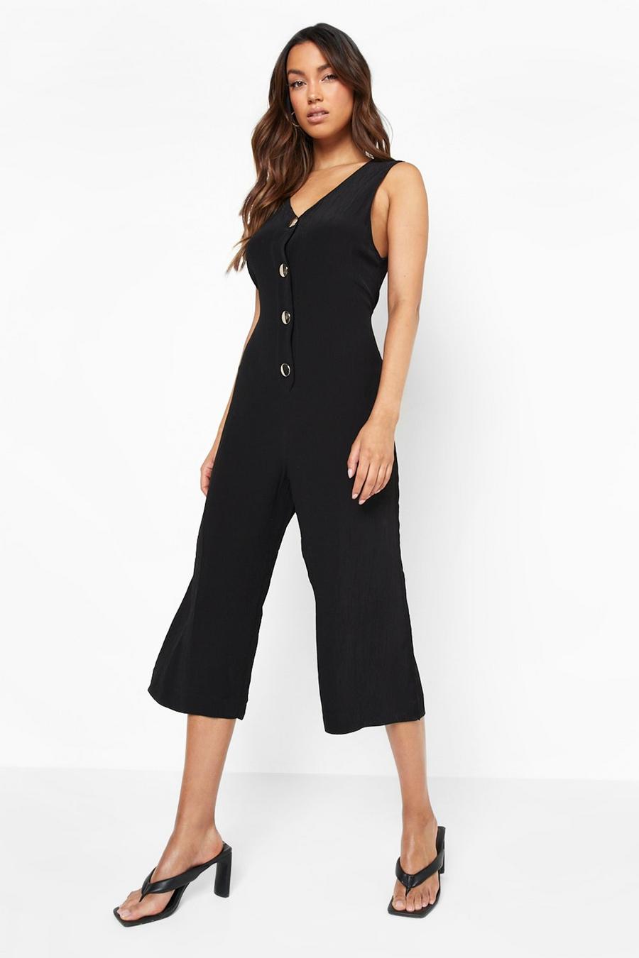 Black Button Detail Sleeveless Jumpsuit image number 1