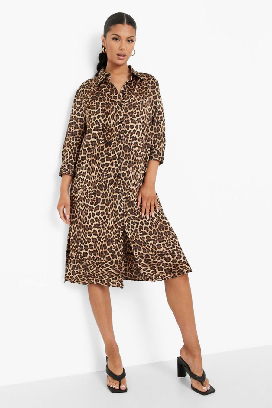 Brown Leopard Print Midi Dress image number 1