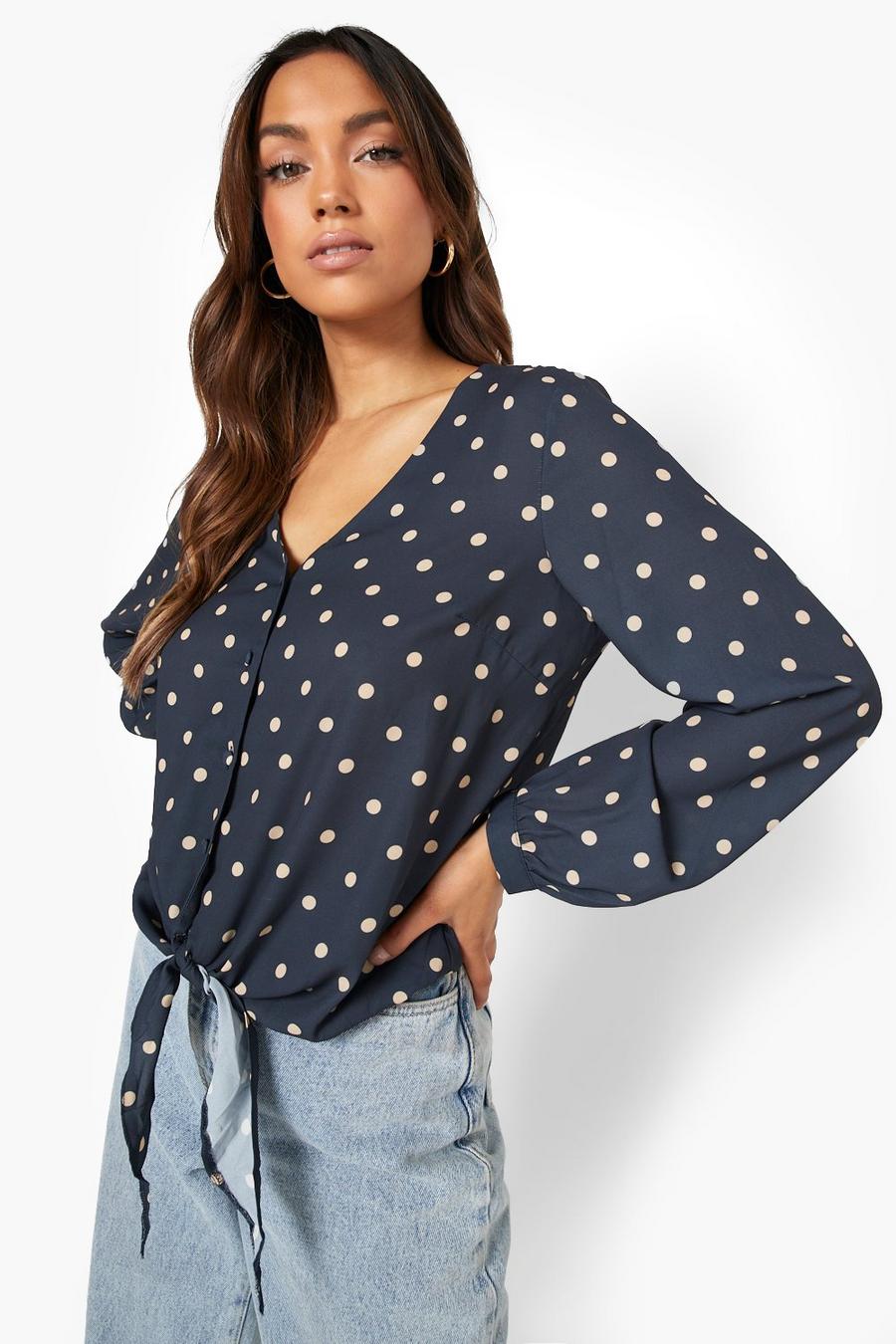 Blusa a maniche lunghe a pois, Navy image number 1