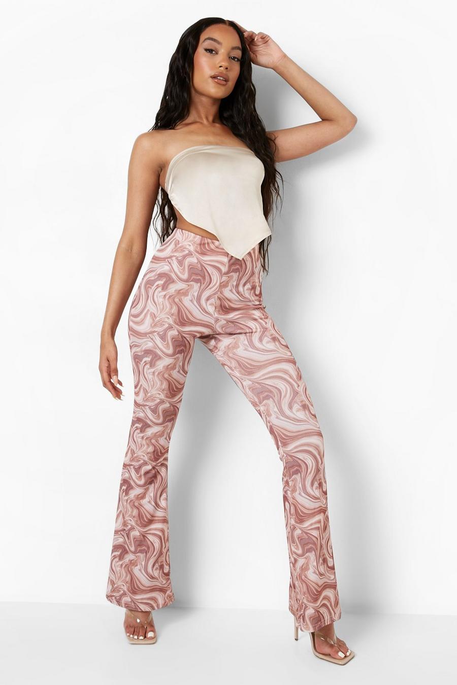 Light brown Marble Crepe Flare Pants image number 1