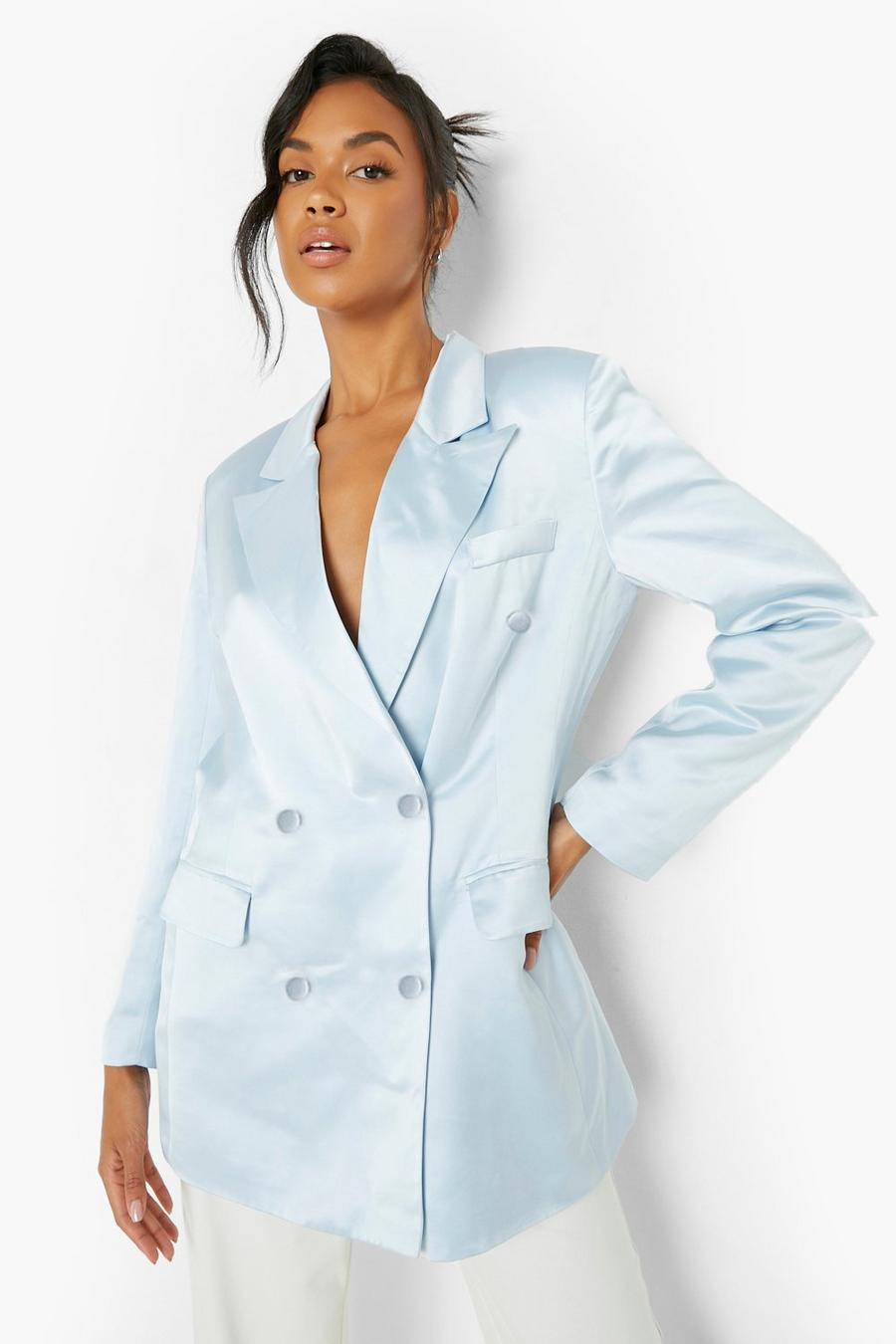 Blue blau Luxe Woven Satin Oversized Tailored Blazer image number 1