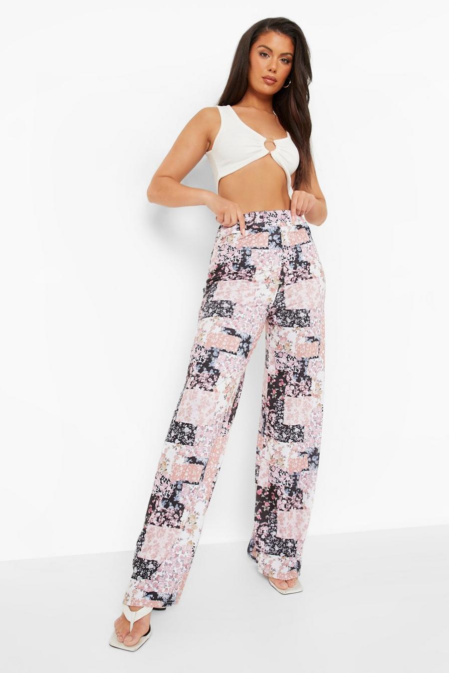 Black Mixed Ditsy Floral Wide Leg Trousers