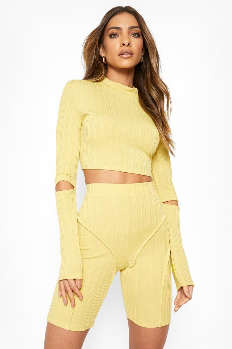 Mustard High Neck Cut Out Top image number 1