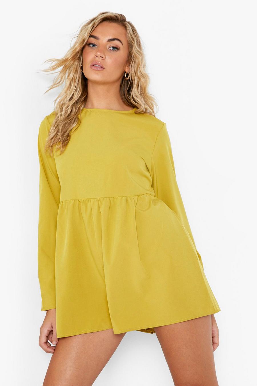 Chartreuse Long Sleeve Tiered Smock Playsuit image number 1