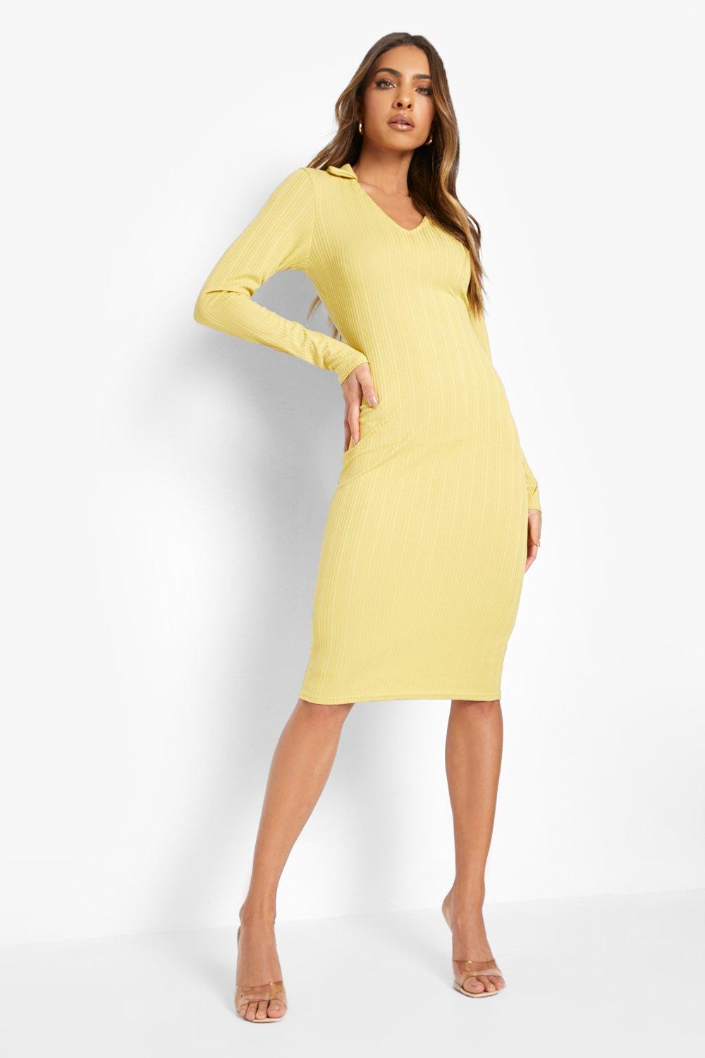 mustard midi dress with sleeves