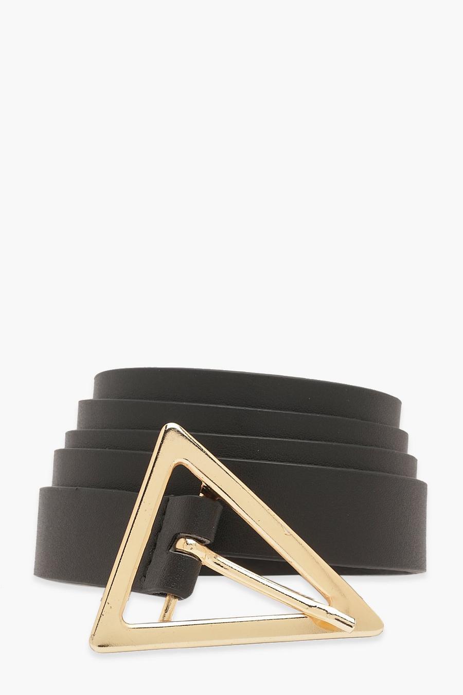 Cinturón de cuero sintético negro con hebilla de triángulo, Black image number 1