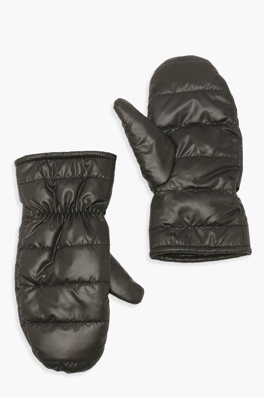 Black svart Padded Mitten Gloves