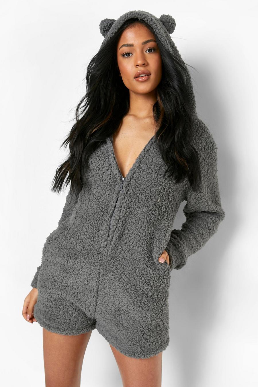 Grey Tall Fluffy Ear Lounge Romper image number 1