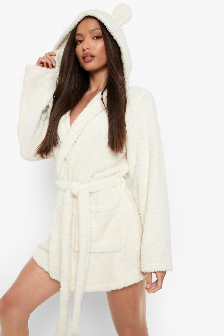 Cream white Tall Recycled Fluffy Ear Robe