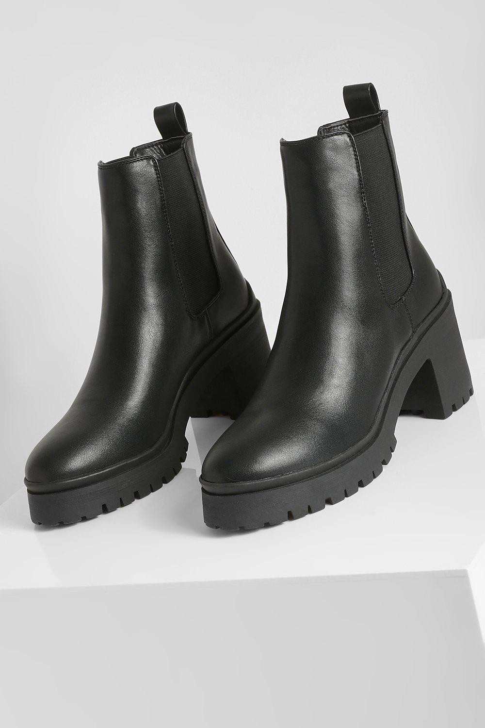 Botas Chelsea De Tacón Grueso de Boohoo de color Negro Mujer Zapatos de Botas de Botas de tacón y de tacón alto 