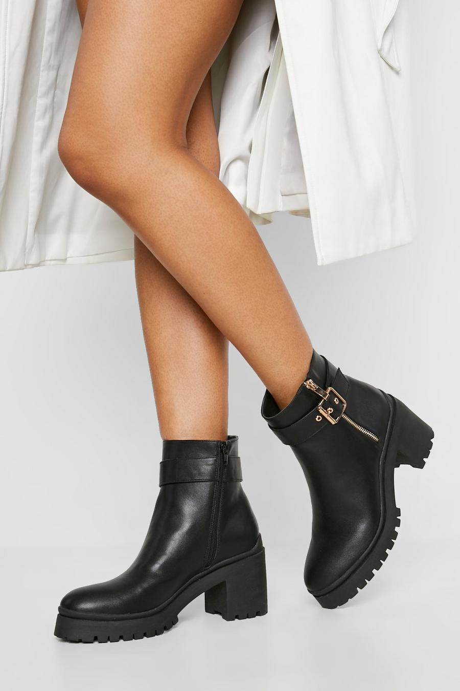 Black noir Block Heel Zip Detail Boots