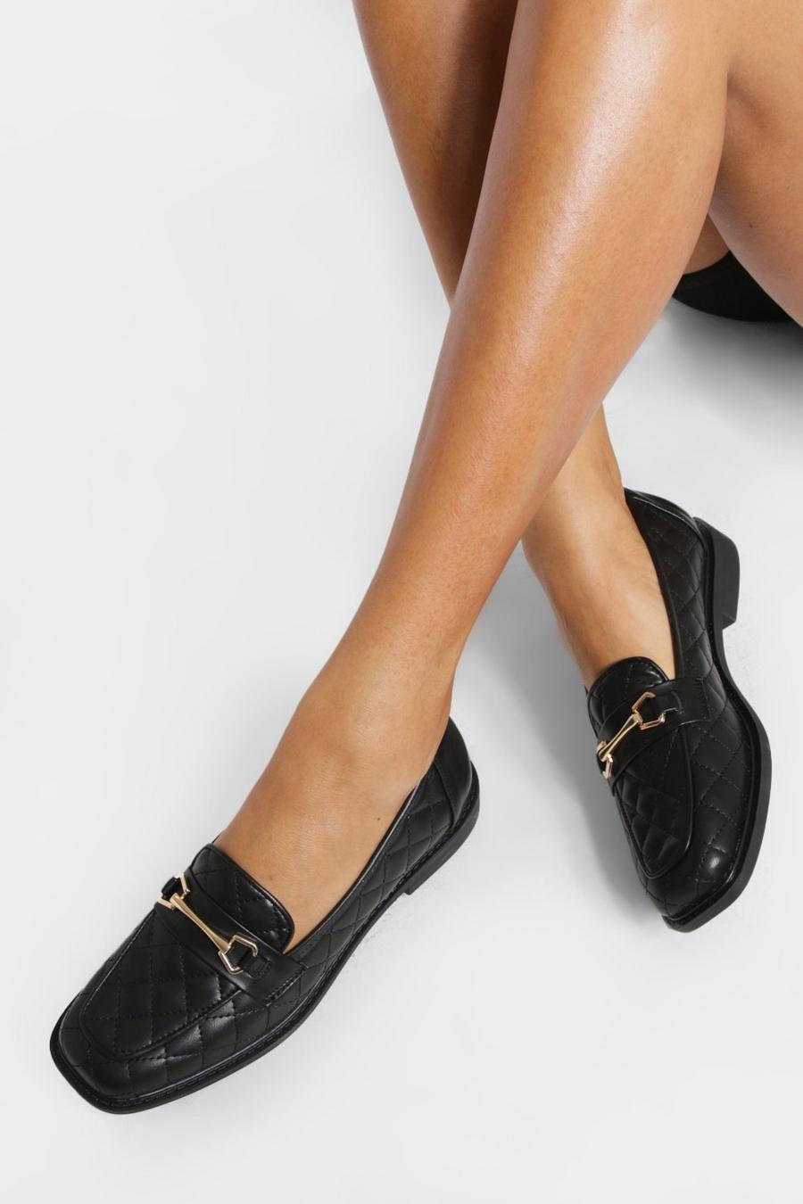 Black Wide Width Quilted Bar Detail Loafers image number 1