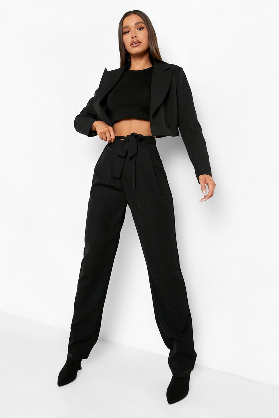 Black Belted Slouch Woven Pants image number 1