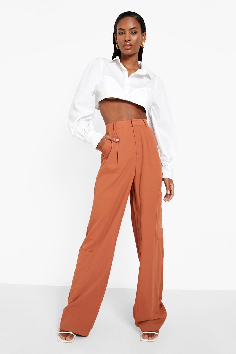 Chocolate Straight Leg Tailored Cargo Pants image number 1