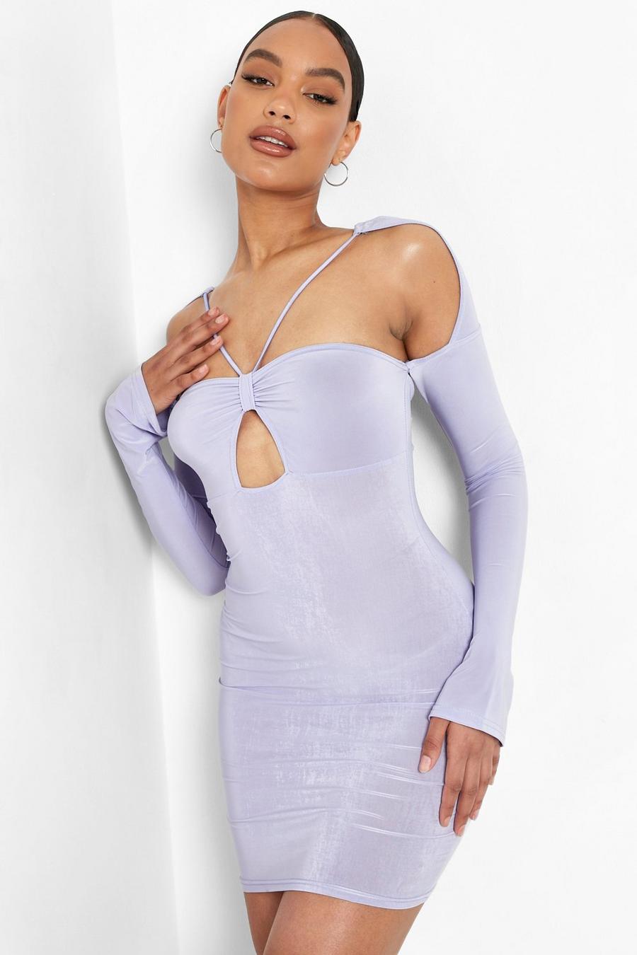 Lilac Slinky Cut Out Halterneck Mini Dress image number 1