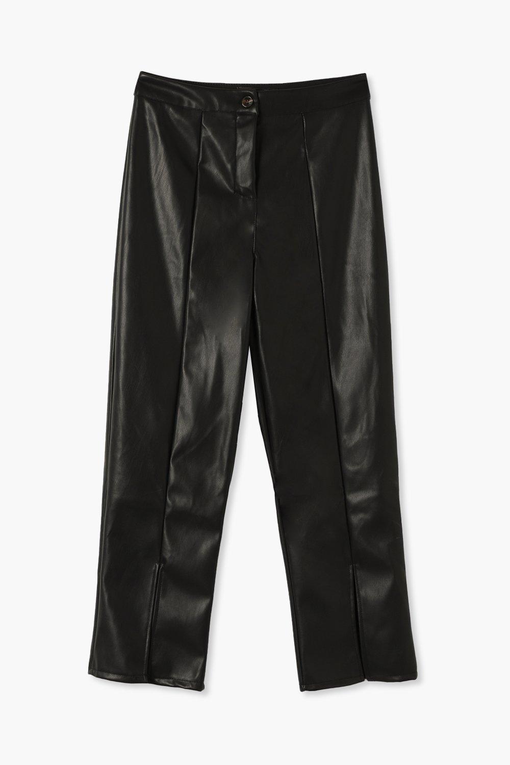 boohoo High Waisted Faux Leather Split Hem Leggings - ShopStyle