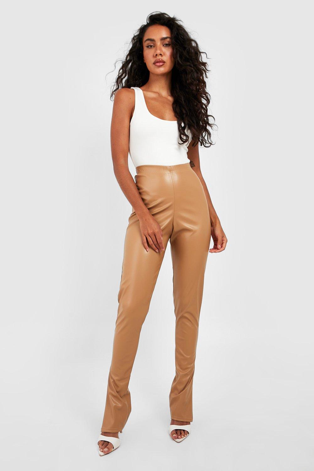 Missguided seamed split leggings in brown - BEIGE