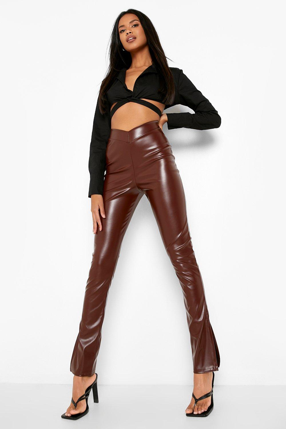 tall brown leather trousers