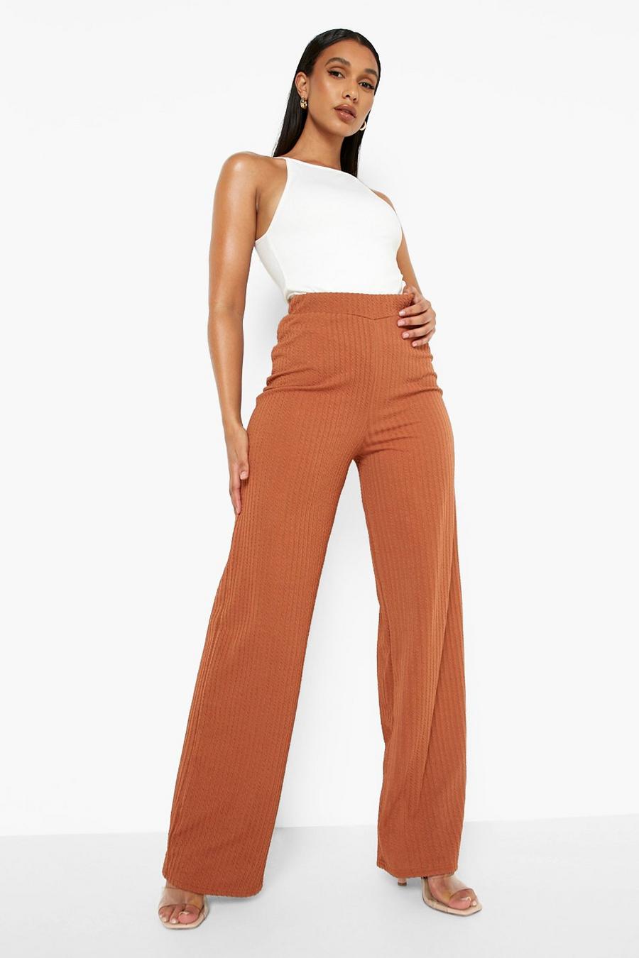 Chocolate Pointelle Rib Wide Leg Trousers image number 1
