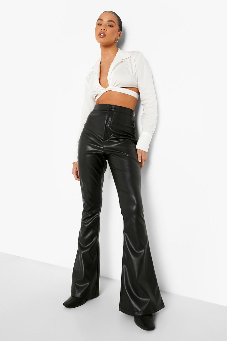 Women's High Waisted Leather Look Flared Trouser