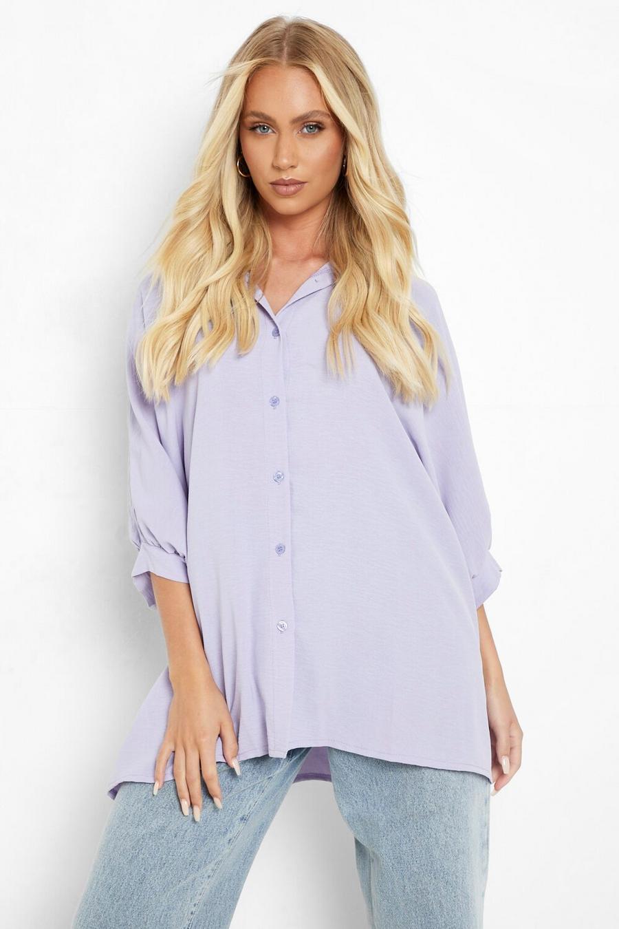 Lilac Oversized Textured Puff Sleeve Shirt image number 1