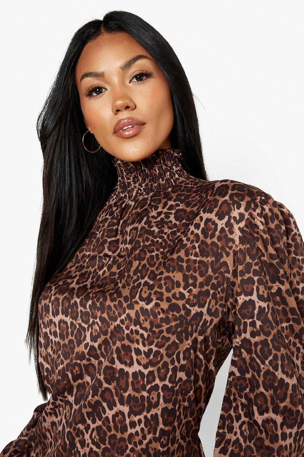 High neck shop leopard print dress