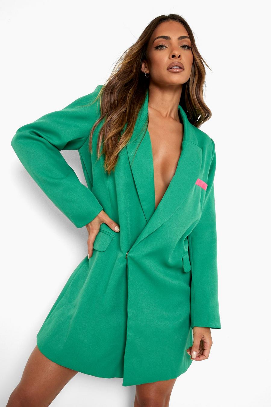 ירוק שמלת בלייזר עם כיסים בצבעים מנוגדים image number 1
