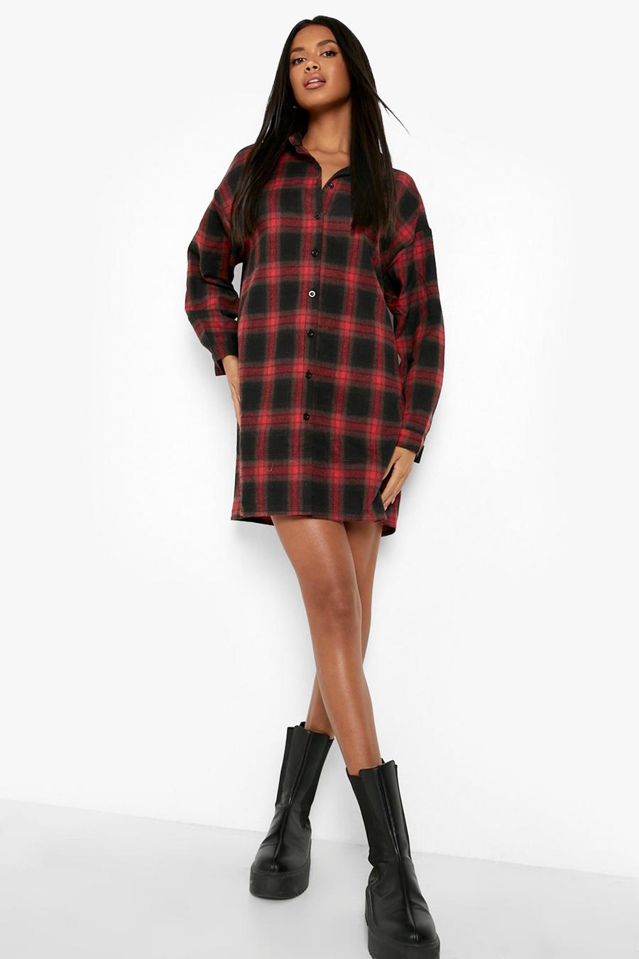 Red Check Shirt Mini Dress image number 1