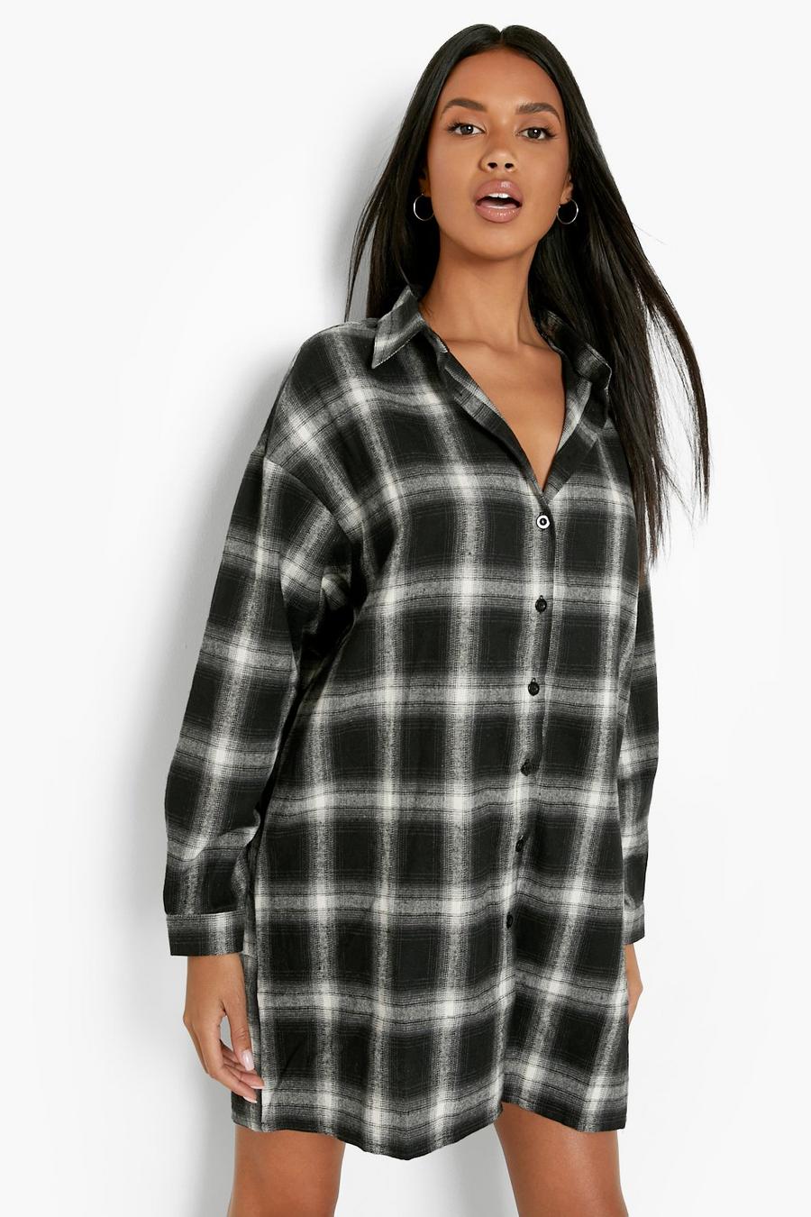 White Flannel Shirt With Turtleneck Mini Dress image number 1