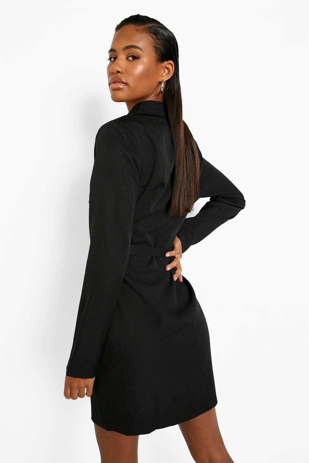 Long Sleeve Belted Wrap Blazer Dress