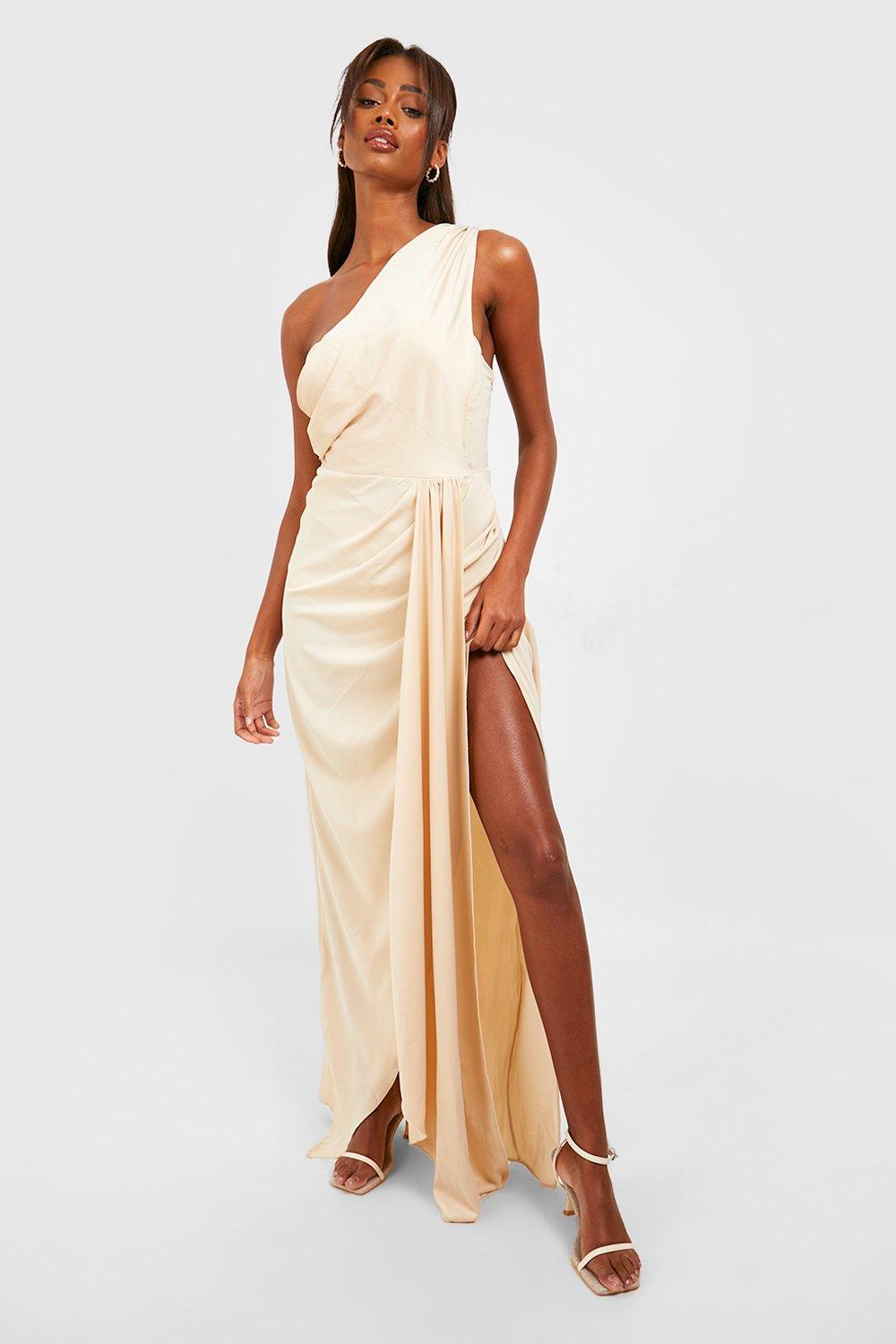 Satin Drape One Shoulder Maxi Dress