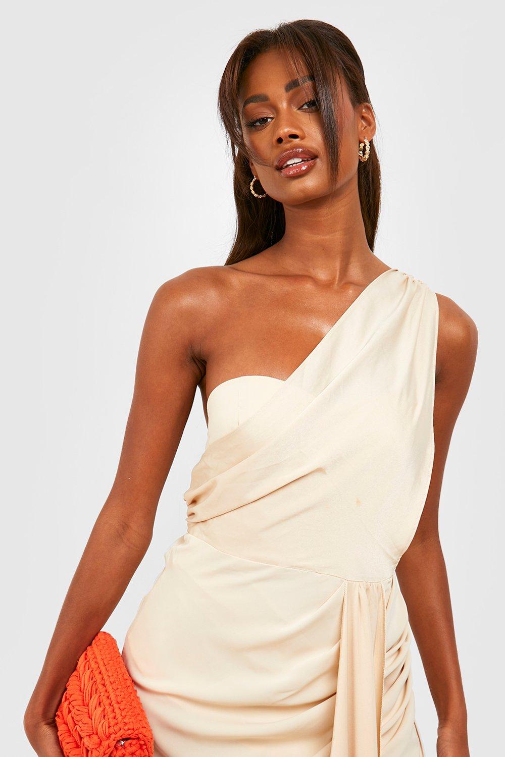 one shoulder satin dress