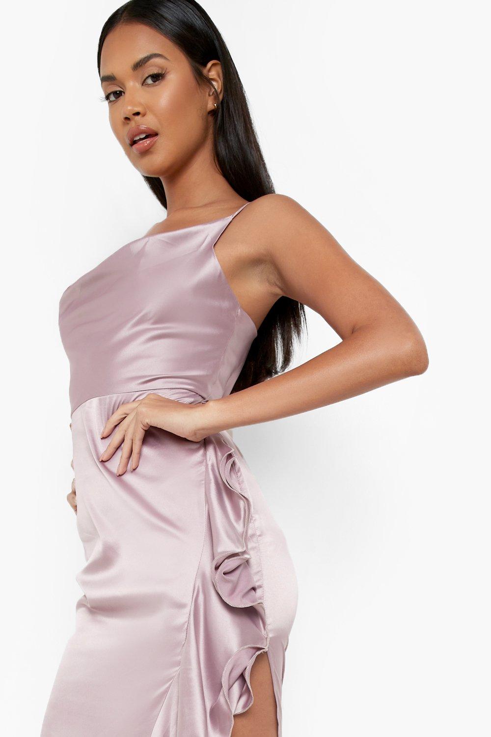 cowl neck pink satin dress