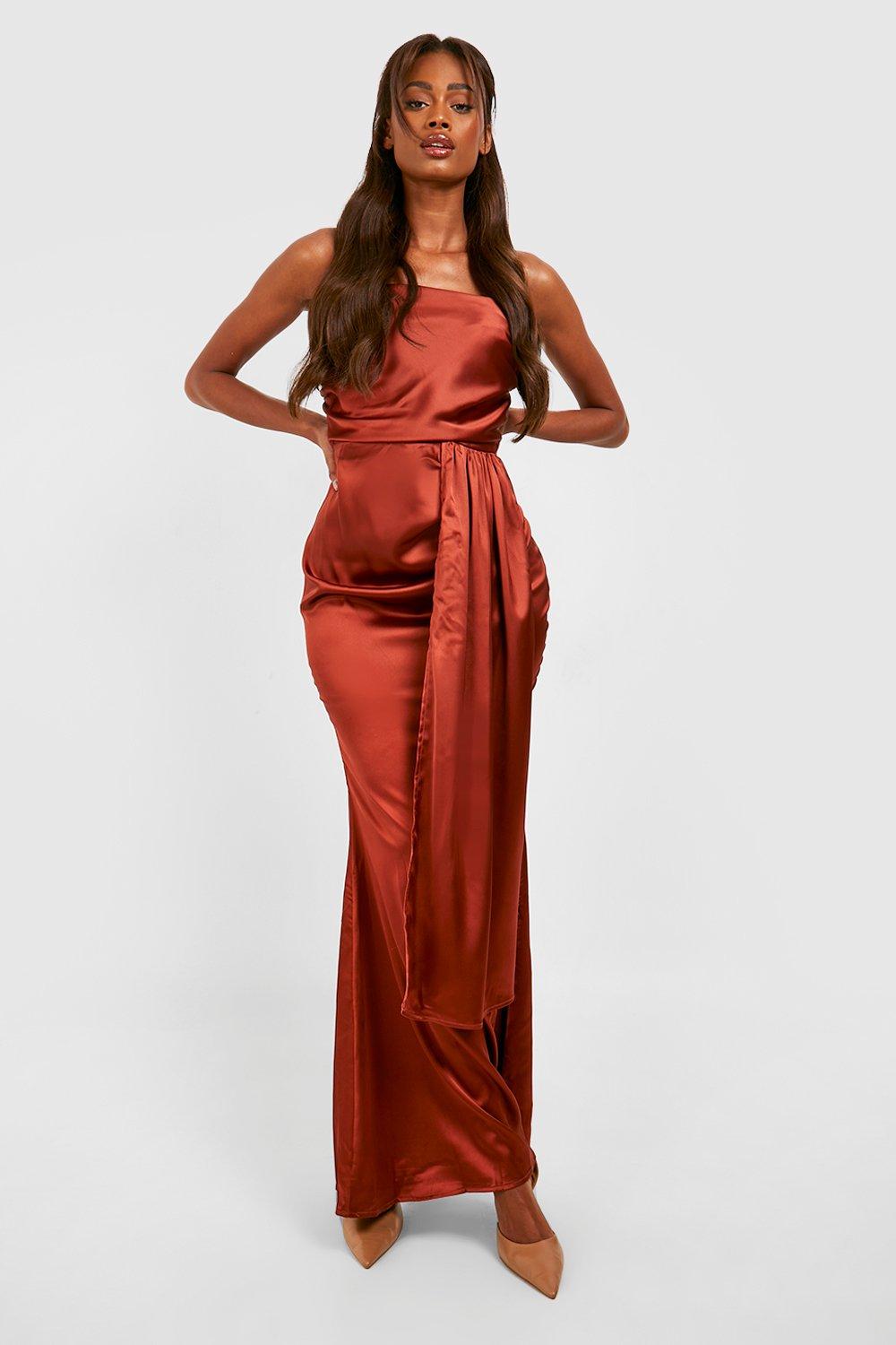 Satin Cowl Detail Draped Maxi Dress boohoo