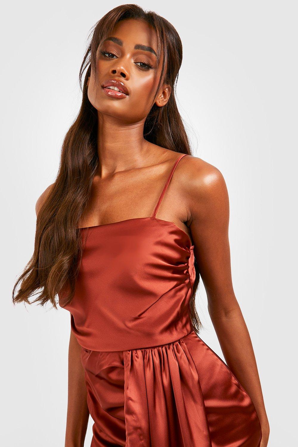 Satin Cowl Detail Draped Maxi Dress