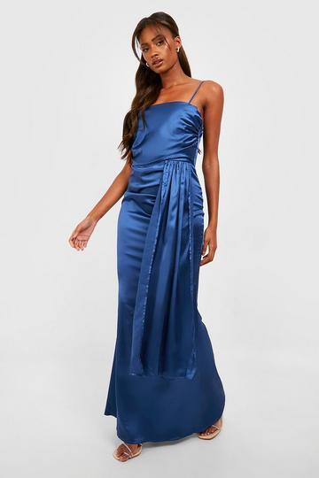 Satin Cowl Detail Draped Maxi Dress navy