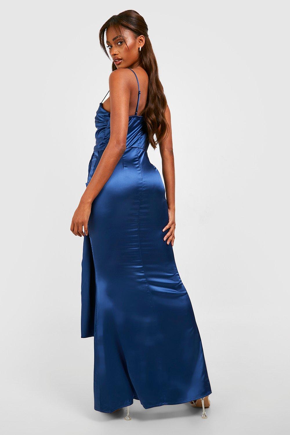 Missguided satin cowl neck 2024 maxi dress in blue