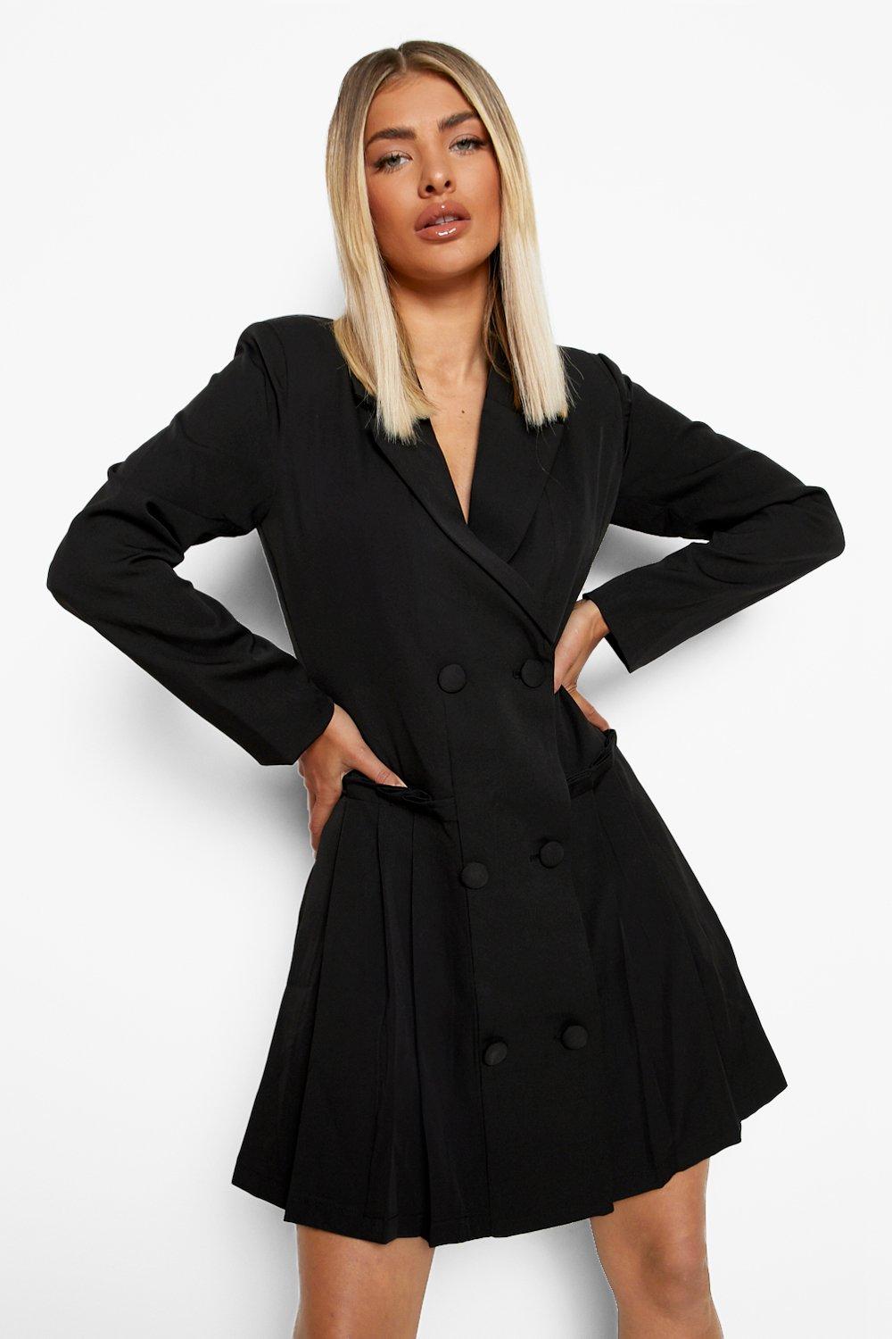 Double Breasted Pleated Blazer Dress