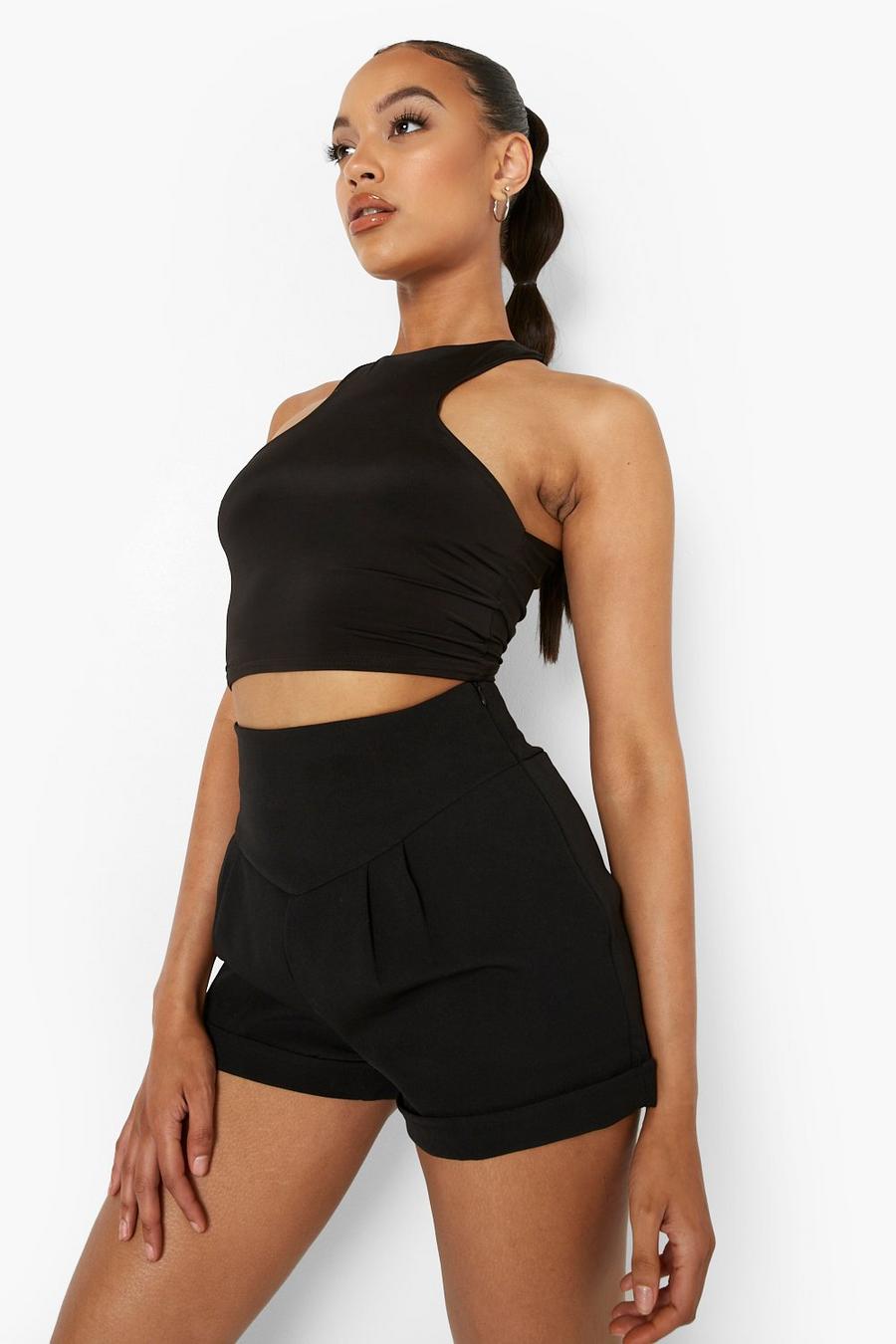 Black Deep Waistband Tailored Shorts image number 1
