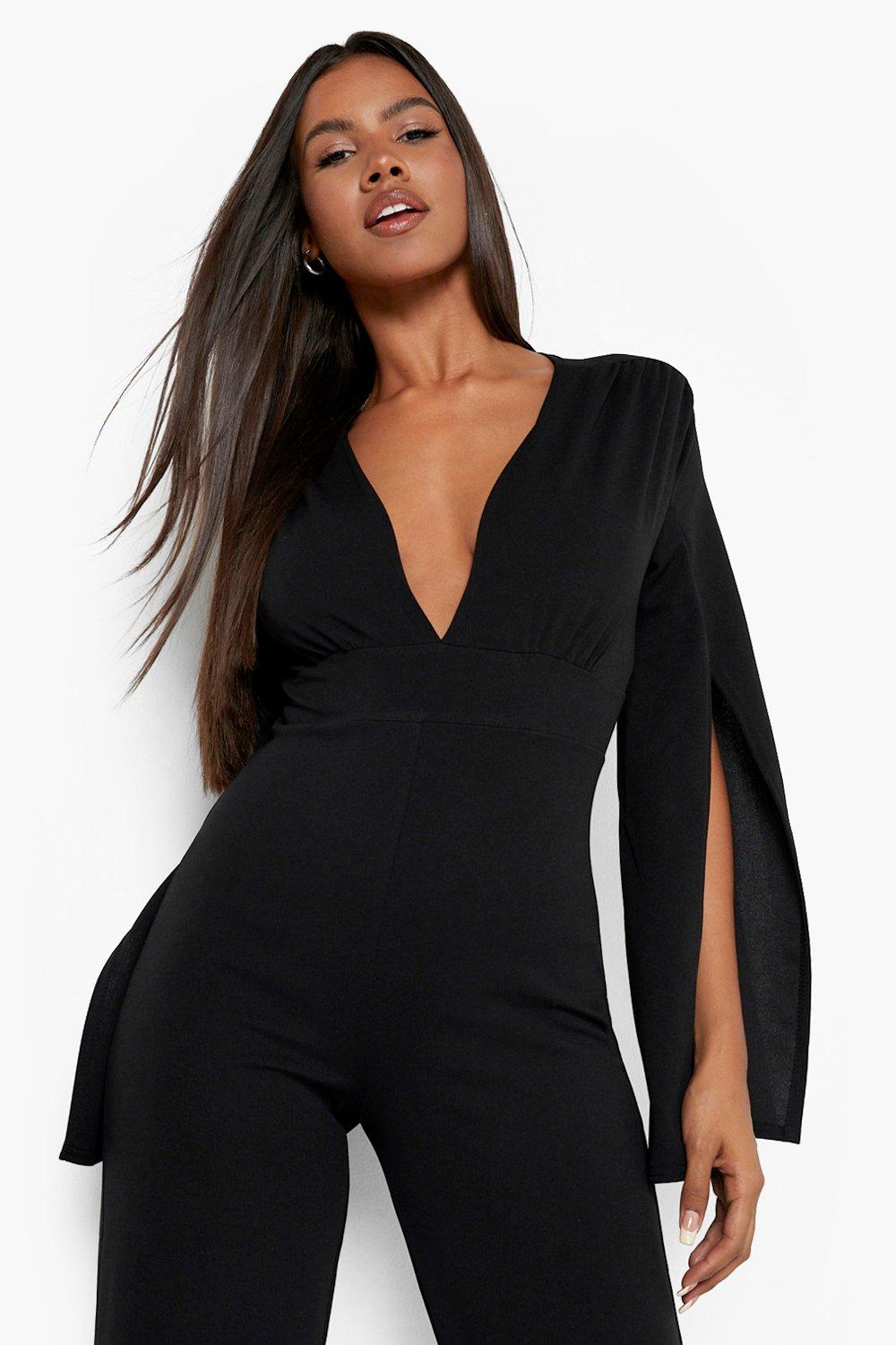 Black jumpsuit best sale with cape sleeves