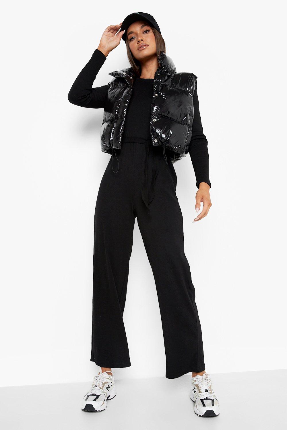 Women's Rib Long Sleeve Wide Leg Jumpsuit